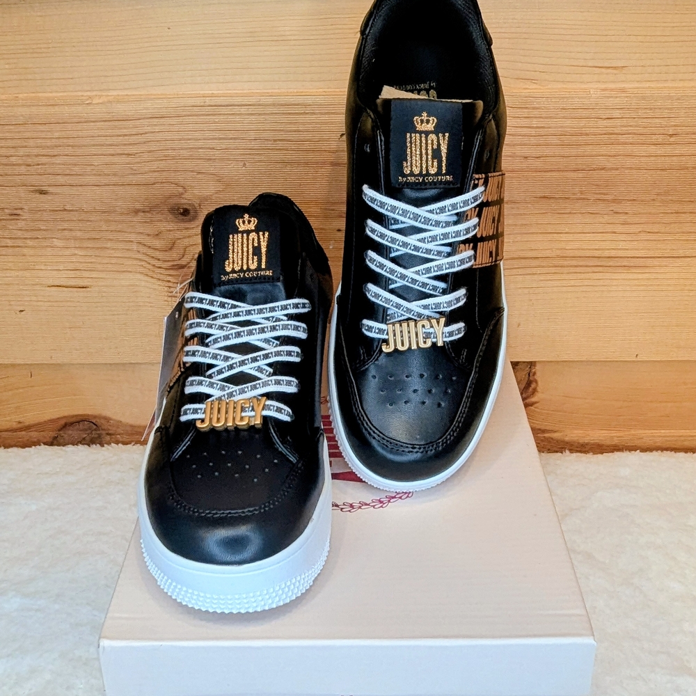 Juicy Couture Danika Women's Black Leather Sneakers with Rose Gold Bling